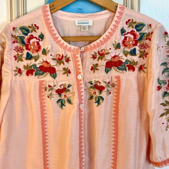 Sundance Embroidered Top ~ soft silk blend ~ floral boho "Gisela" - Picture 3 of 9